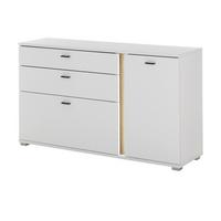 SIDEBOARD weiß matt, Eiche Wotan 150 cm, Kommode inklusive Frontbeleuchtung - Eiche Wotan/Silberfarben, Holzwerkstoff/Kunststoff (150/86/42cm) - Furn.Design
