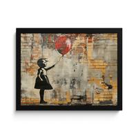 POSTER MIT RAHMENGERAHMTES BILD Graffiti - Banksy - Mädchen - Straßenkunst 40x30 cm - Sandfarben, Papier (40/30cm) - MuchoWow