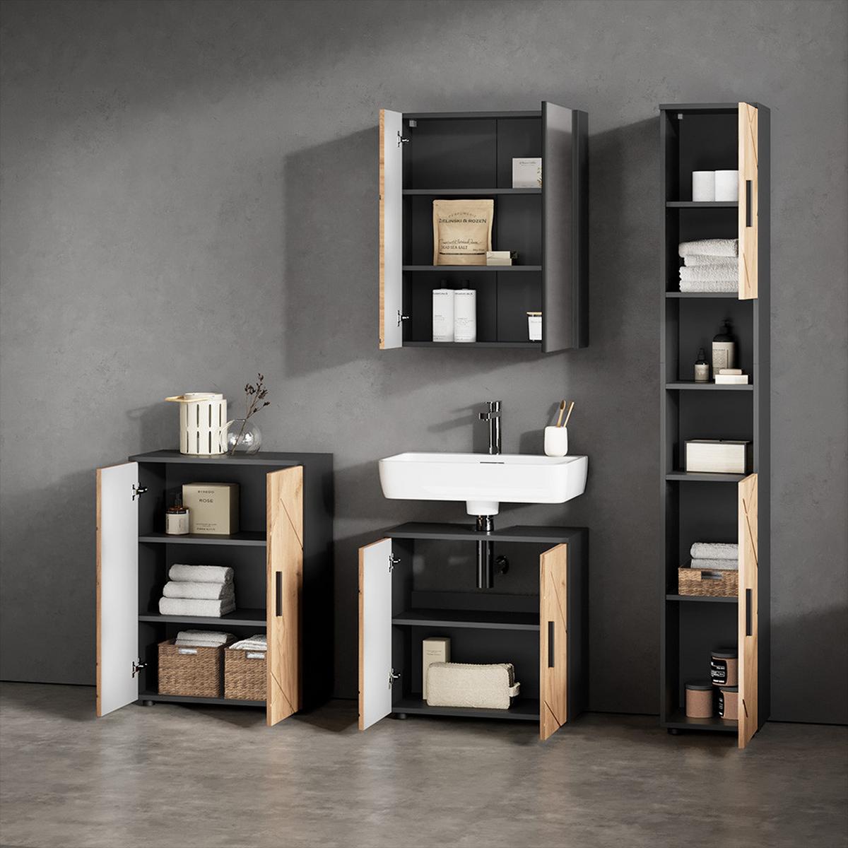 SPIEGELSCHRANK Ronco Anthrazit/Goldkraft Eiche 60 x 75 cm - Honigeiche/Anthrazit, Holzwerkstoff (60/75/17.2cm) - Livinity®