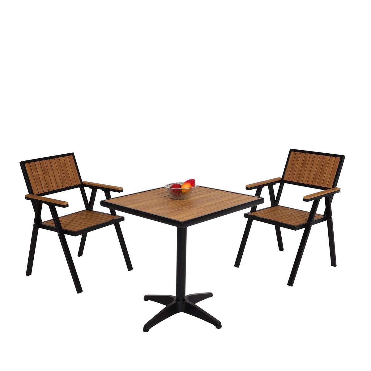 GARTENSTUHL+GARTENTISCH Schwarz, Braun - Schwarz/Braun, Kunststoff - MCW