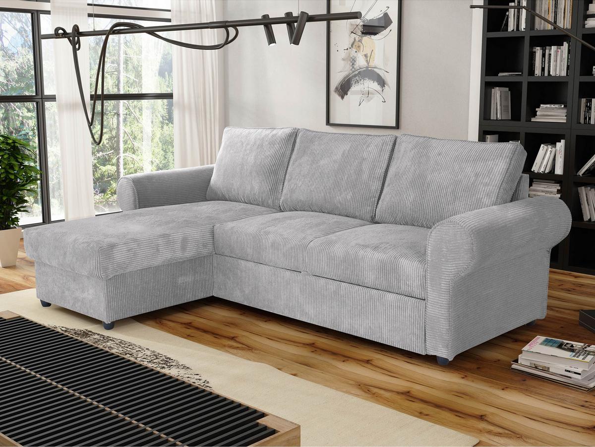 ECKSOFA Monaco Cord - Hellgrau/Schwarz, Holz/Textil (246/155cm) - MIRJAN24