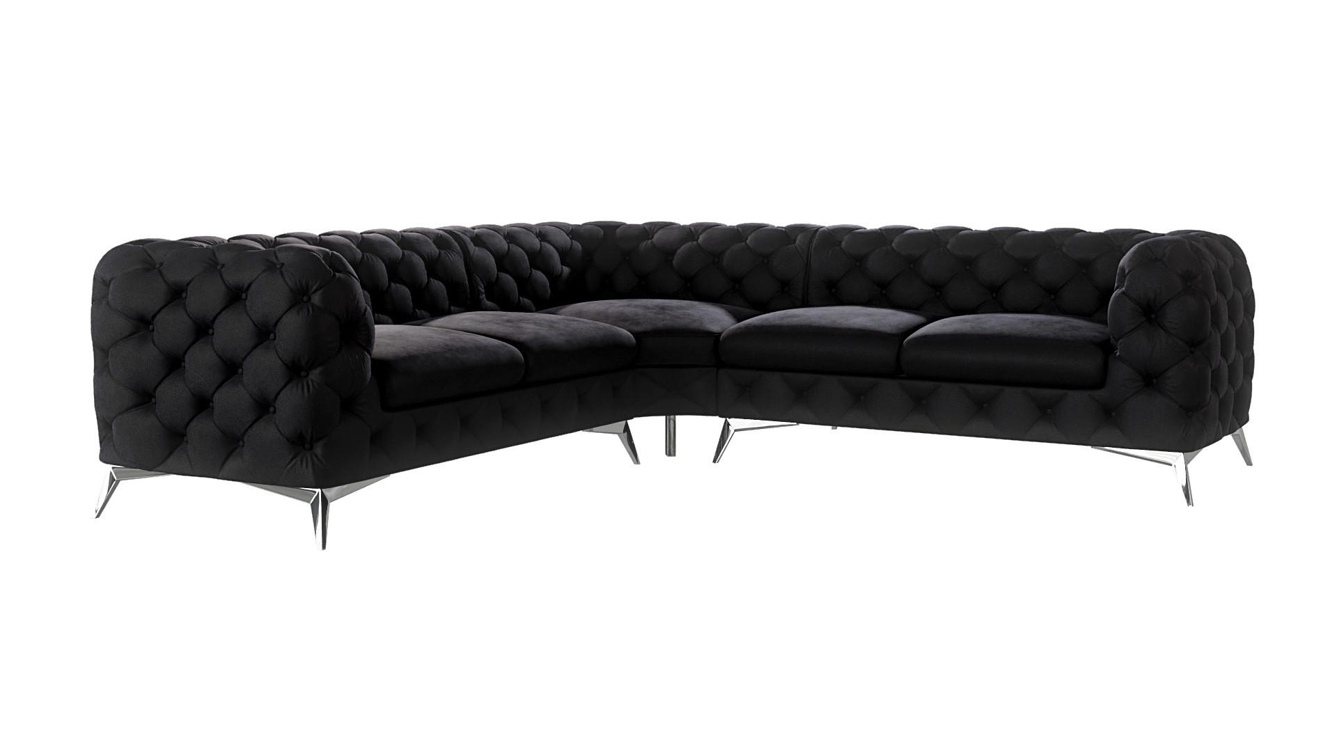 ECKSOFA Chesterfield Laura Schwarz Samt - Silberfarben/Schwarz, Holz/Textil (264/264cm) - S-Style Möbel