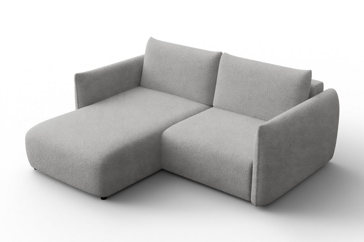 ECKSOFA TAUER 3-Sitzer LINKS, Bouclé-Stoff hellgrau - Schwarz/Grau, Holz/Textil (173/206cm) - Courtois Laville