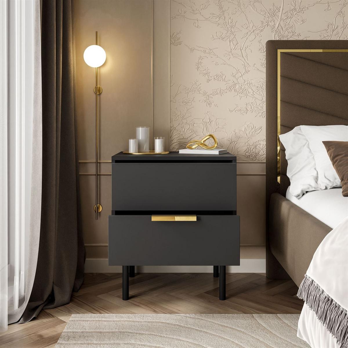 NACHTTISCH MIRACLE mit Schubladen Schwarz - Schwarz, Holzwerkstoff (54/63/39cm) - Lookway