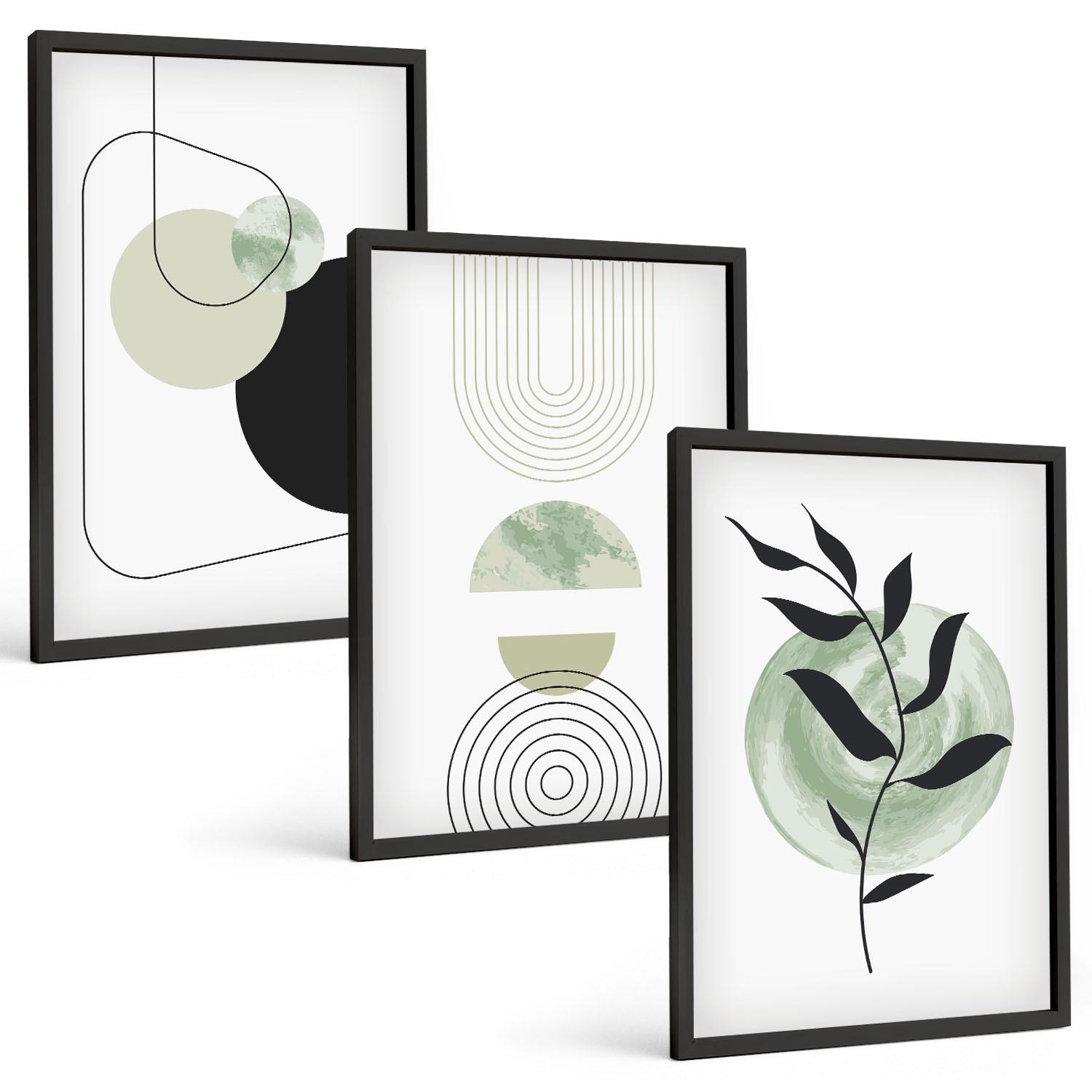 BILDER SET 3er Set - 40x60 cm Schwarzer Rahmen - Abstrakte Pflanzenformen - Schwarz, Kunststoff (40/60cm) - TULUP