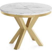 ESSTISCH Clara Gold runder ausziehbarer, Marmor Weiß 100-180/100/76 cm - Ecru/Goldfarben, Holzwerkstoff/Metall (100/176/76cm) - WFL GROUP