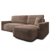 ECKSOFA NERI T Beige Kordstoff mit Schlaffunktion - Beige, Holzwerkstoff/Textil (280/157cm) - MASSENO