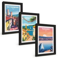 BILDER SET 3er Set - 20x30 cm Schwarzer Rahmen - Italienische Stadtlandschaften - Schwarz, Kunststoff (20/30cm) - TULUP