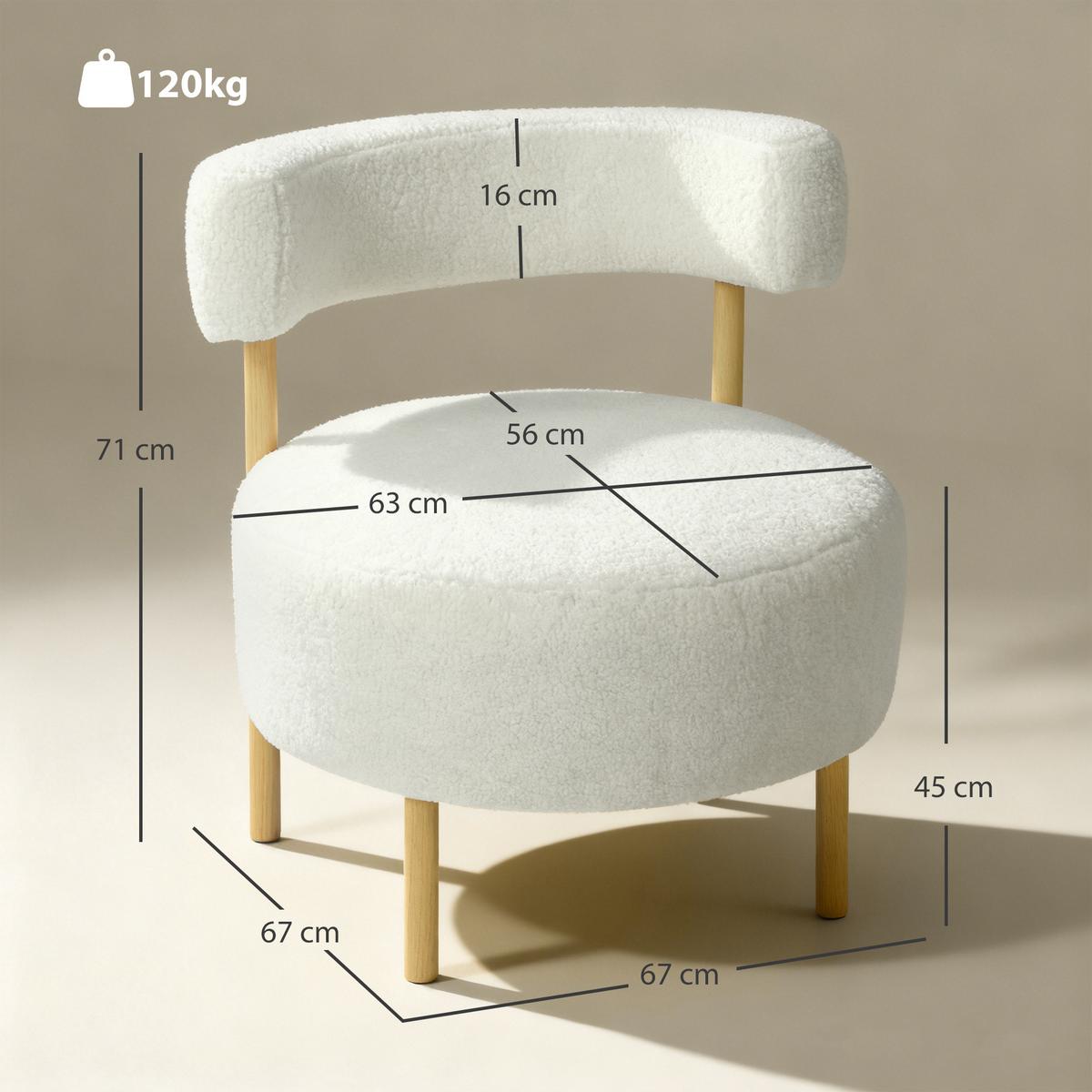 RELAXSESSEL mit Sherpa-Fleece Metallbeinen in Holzoptik Weiß - Eukalyptusholzfarben/Creme, Holz/Textil (67/71/67cm) - HOMCOM
