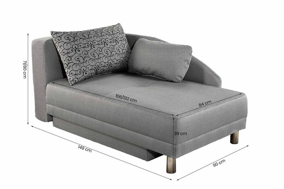 RÉCAMIERE-SCHLAFSOFA mit Bettkasten, Federkern, seitenverkehrt montierbar B149/T90/H80 cm, Liegefläche 200x84 cm, Webstoff Hellgrau / 15122 - Chromfarben/Hellgrau, Textil/Metall (149/80/90cm) - luma-home