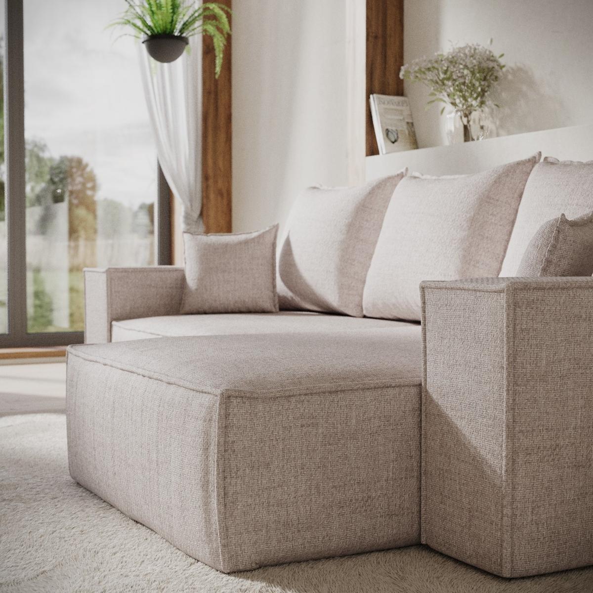 ECKSOFA SENSO mit Schlaffunktion Hellbeige im Neve Stoff - Sandfarben/Schwarz, Holz/Holzwerkstoff (255/148cm) - AltaBeds