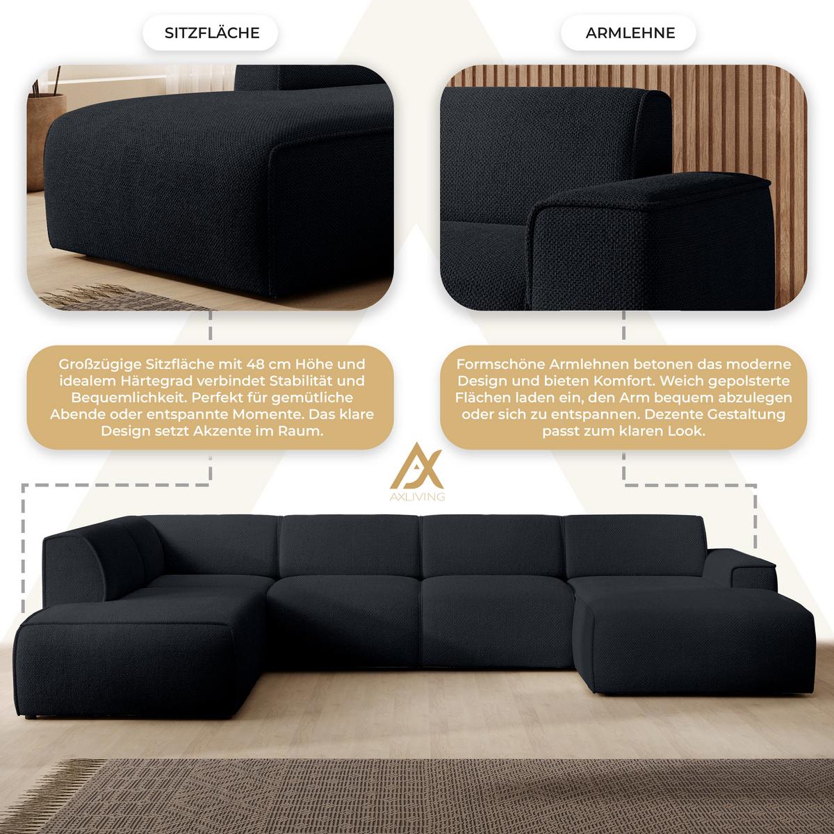 WOHNLANDSCHAFT Didim Dunkelgrau 378/220/78 cm – großes Sofa stilvoll & bequem L - Schwarz, Kunststoff/Textil (220/78/378cm) - AX Living