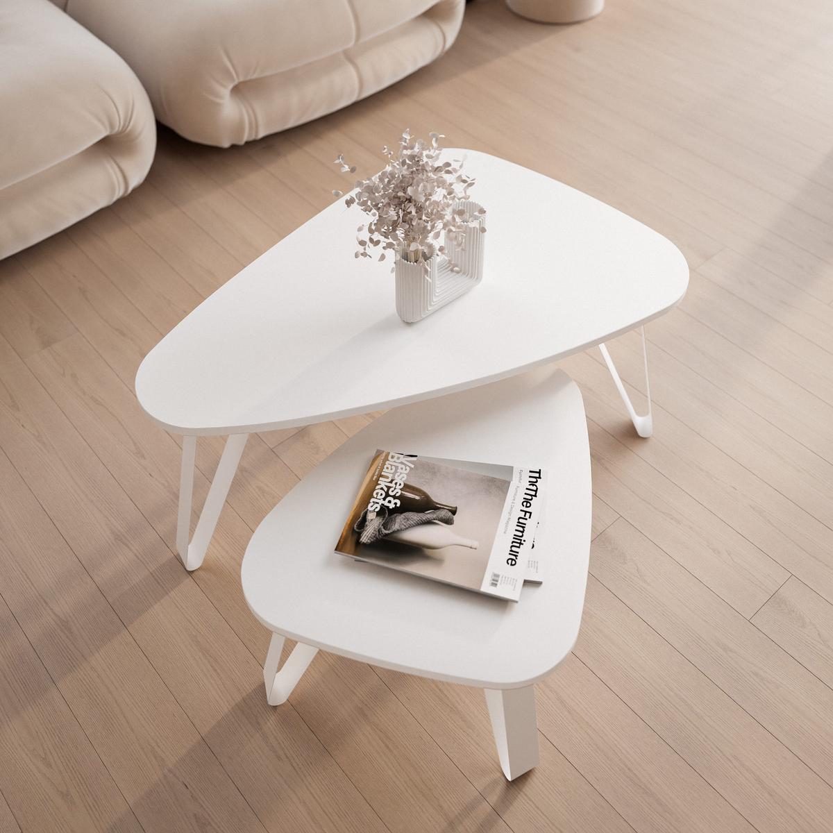 SATZTISCH NOA Stahlgestell, Freiform, Weiß / Arktisweiß - Weiß, Holzwerkstoff/Metall (94/60/42cm) - Idohome
