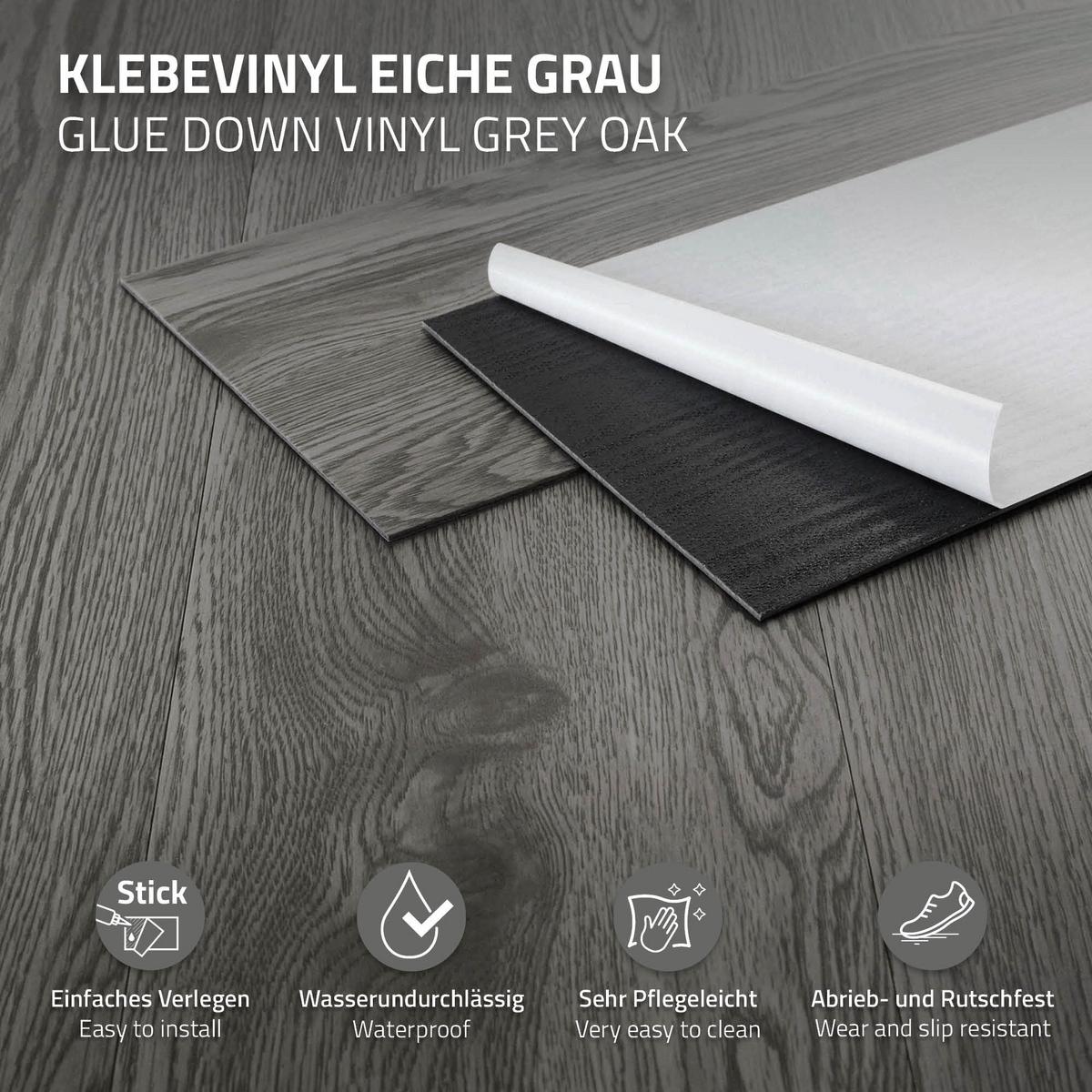 VINYLBODEN selbstklebend 2,23m²/16 Dielen Eiche Grau - Grau, Kunststoff (91.5/15.3/0.2cm) - ML-DESIGN