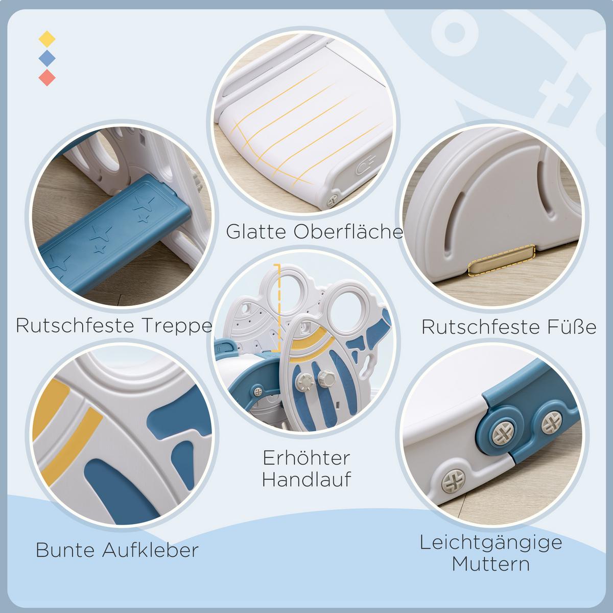 KINDERRUTSCHE für Kinder von 1,5 bis 3 Jahren mit Raketen-Design - Blau, Kunststoff (46.5/80/157cm) - AIYAPLAY