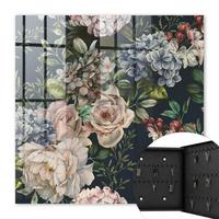 SCHLÜSSELBOX Schwarz 30x30 cm- Türöffnung nach rechts - Blumenmuster - Grün, Metall (30/30/5cm) - TULUP