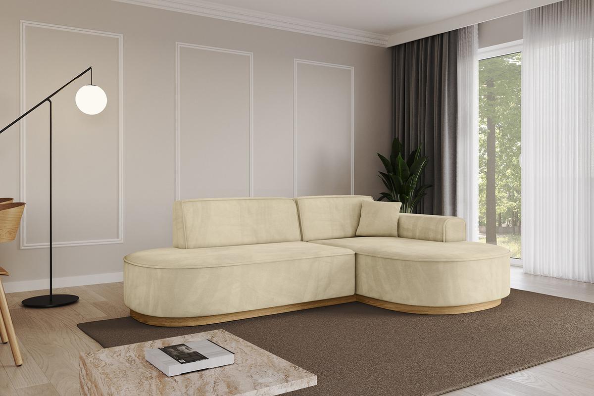 ECKSOFA Ottomane Rechts MARI-L1-v2 - 243x171x83 cm Beige Velours - Beige, Holzwerkstoff/Textil (171/243cm) - ALTDECOR
