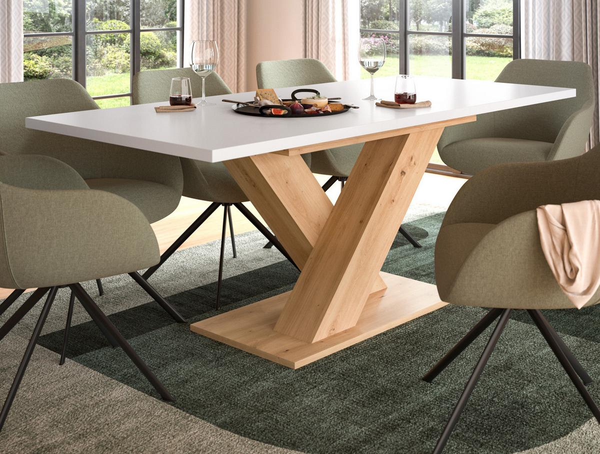 ESSTISCH weiß, Eiche Artisan, Küchentisch ausziehbar 150 - 190 cm - Weiß/Eiche Artisan, Holzwerkstoff/Metall (150/90/76cm) - Inn.Furn