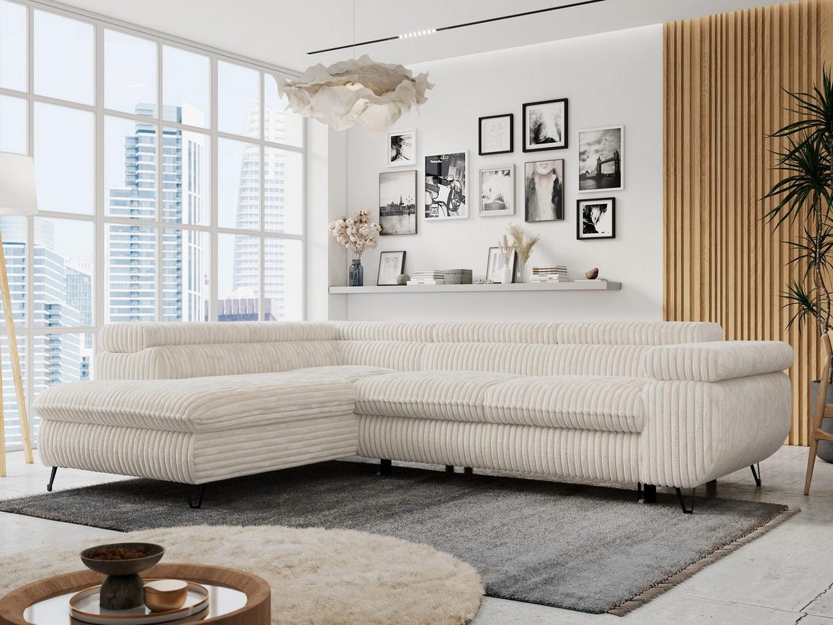 ECKSOFA PETER L Beige Cord - Links Seite - Beige/Schwarz, Textil/Metall (208/273cm) - MKS