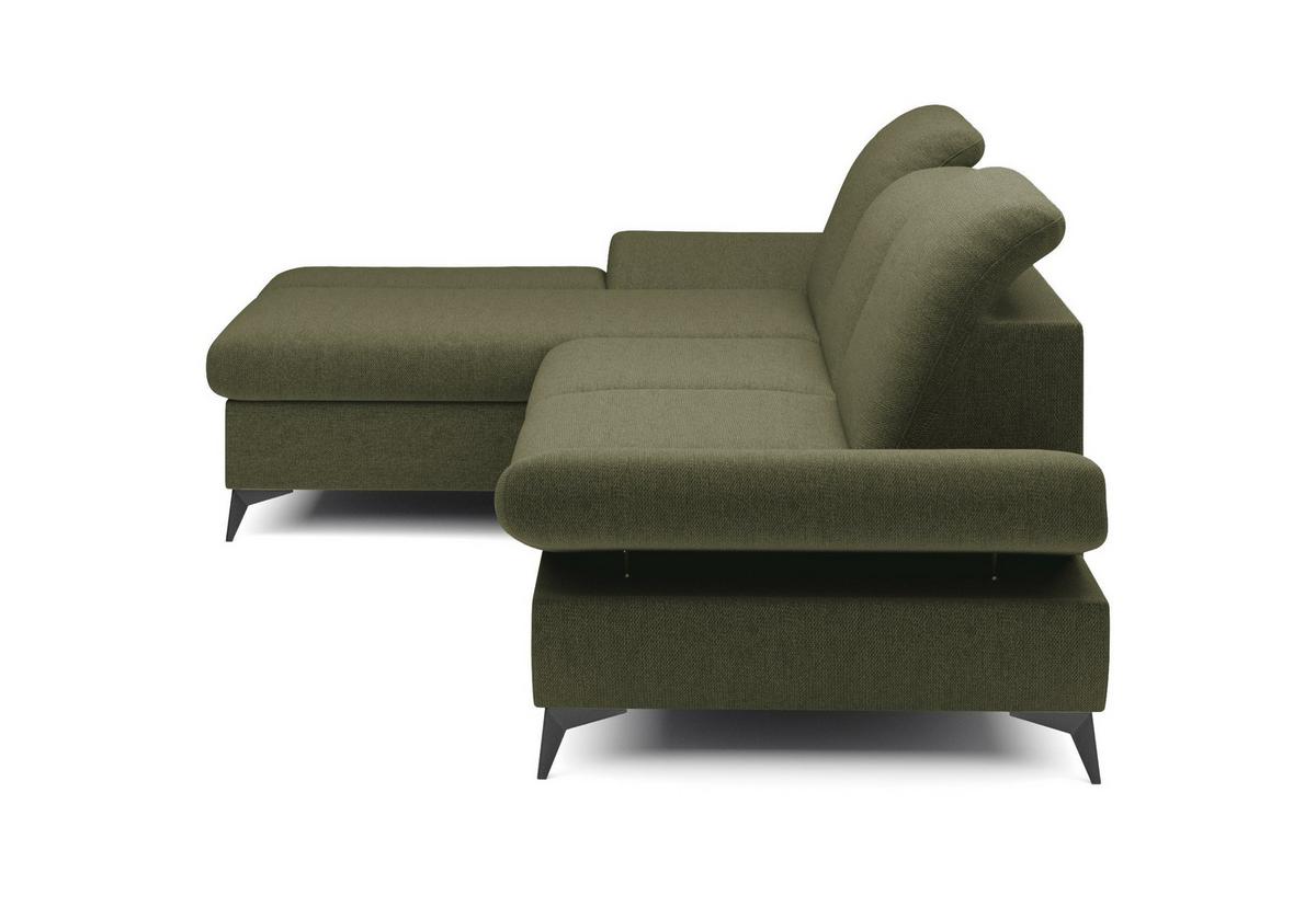 ECKSOFA FELICE L-S Olivgrün Geflochtener Stoff mit Schlaffunktion - Olivgrün, Holz (284/166cm) - MASSENO