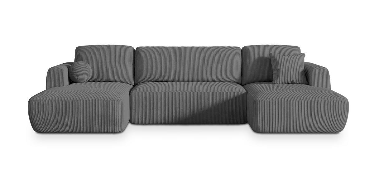 WOHNLANDSCHAFT SENTUM P Grau Kordstoff mit Schlaffunktion - Schwarz/Grau, Holz/Kunststoff (330/90/148cm) - MASSENO