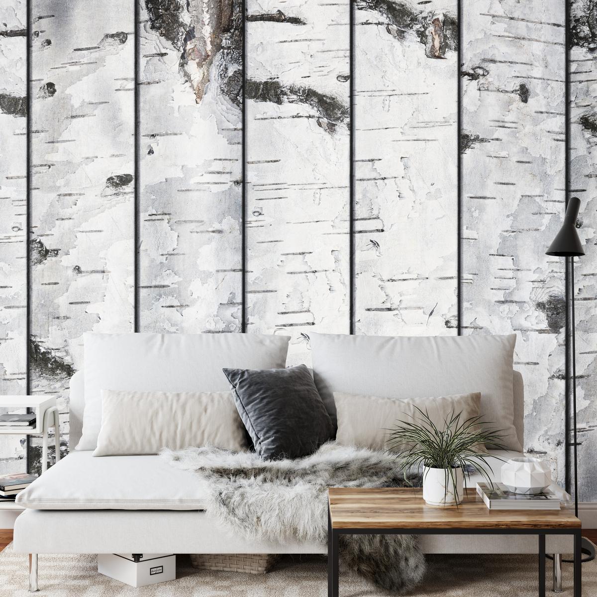 FOTOTAPETE für Schlafzimmer Birkenrinden Imitation Weiß Baum 300x210 - Schwarz/Weiß, Papier (300/210cm) - Muralo