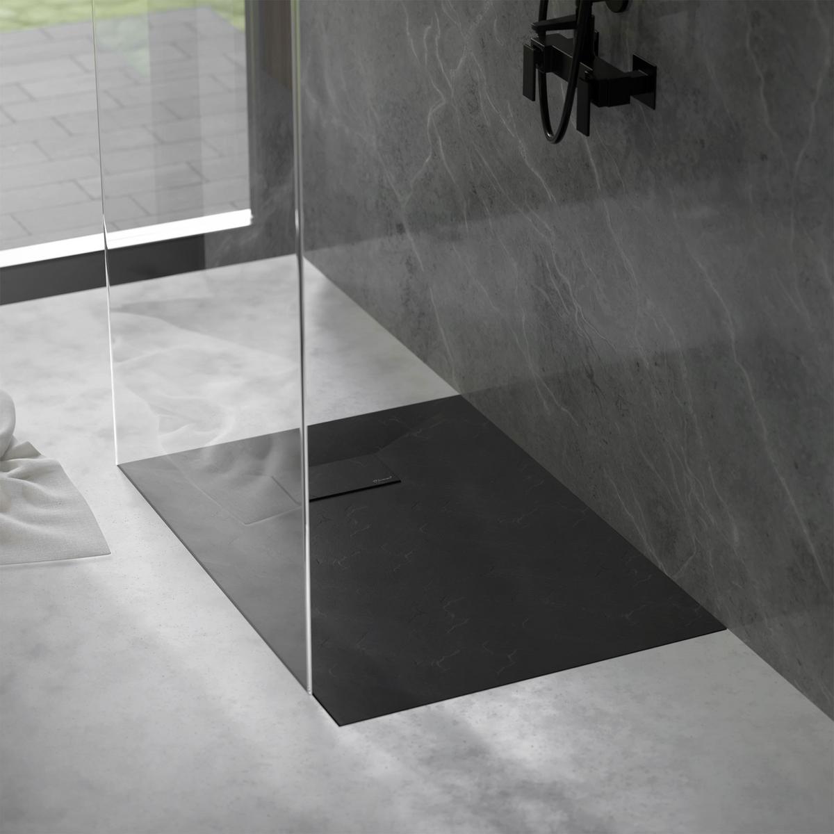 DUSCHWANNE 100x80 cm Schwarz mit Ablaufgarnitur aus SMC - Schwarz, Kunststoff (80/3/100cm) - LuxeBath