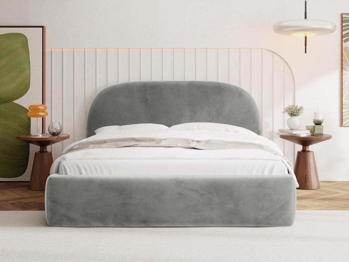POLSTERBETT Puro mit Bettkasten, Grau Samt 140 x 200 cm – mit Metall-Lattenrost - Birkefarben/Schwarz, Kunststoff/Textil (140/200cm) - WFL GROUP