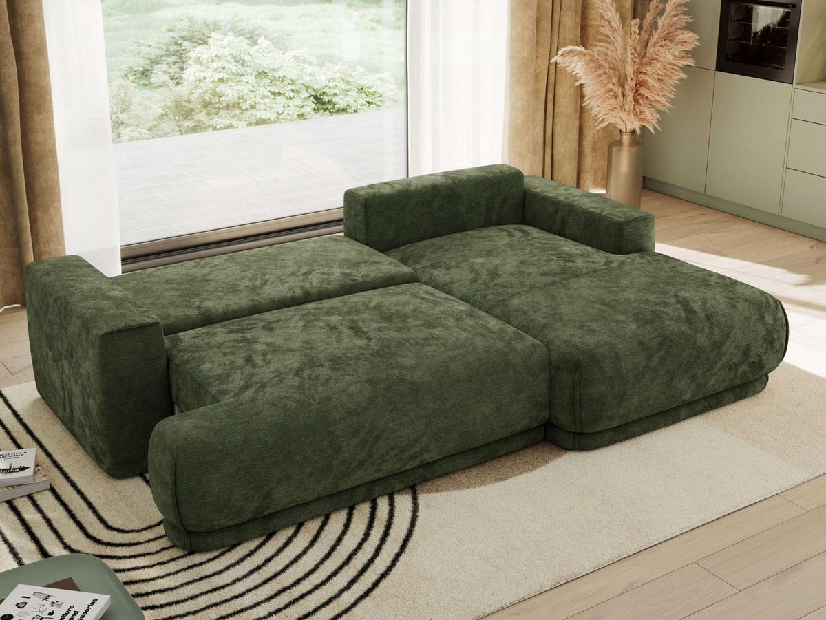 ECKSCHLAFSOFA RINA L Dunkelgrün Schenille glatt - rechts - Dunkelgrün/Schwarz, Kunststoff/Textil (170/267cm) - MKS
