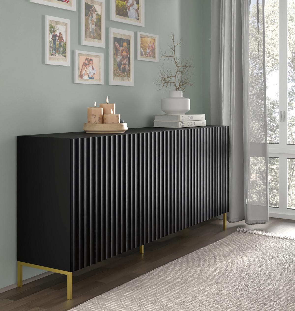 KOMMODE Schwarz, Gold 200/87/42 - Schwarz, Holzwerkstoff (200/87/42cm) - RAUMHIRSCH FURNITURE