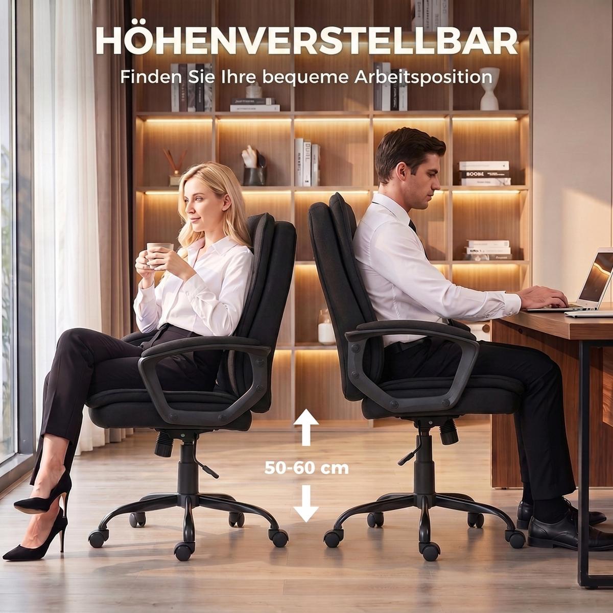 BÜROSTUHL Leinen Schwarz - Schwarz, Textil/Metall (63/112/70cm) - HOMCOM