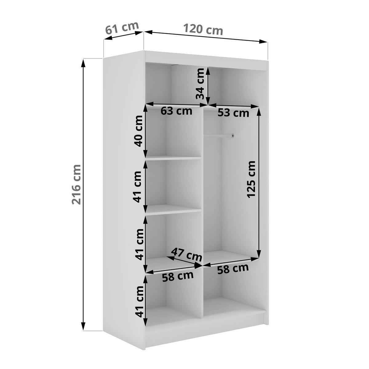 SCHWEBETÜRENSCHRANK mit Spiegel - WALENCJA - 120 - Weiß lacobel - Alufarben/Weiß, Holzwerkstoff/Metall (120/216/61cm) - MKS
