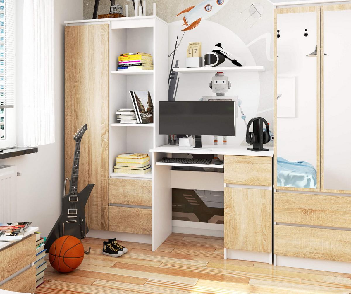 SCHREIBTISCH Weiß, Eiche Sonoma 77/90/50 - Weiß, Holzwerkstoff (120/50/77cm) - RAUMHIRSCH FURNITURE