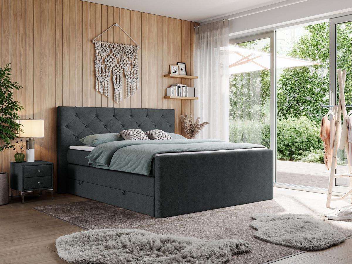 BOXSPRINGBETT KING VELEN 140/200 Dunkelgrau Struktur - H3 - Dunkelgrau, Holz/Textil (140/200cm) - MKS