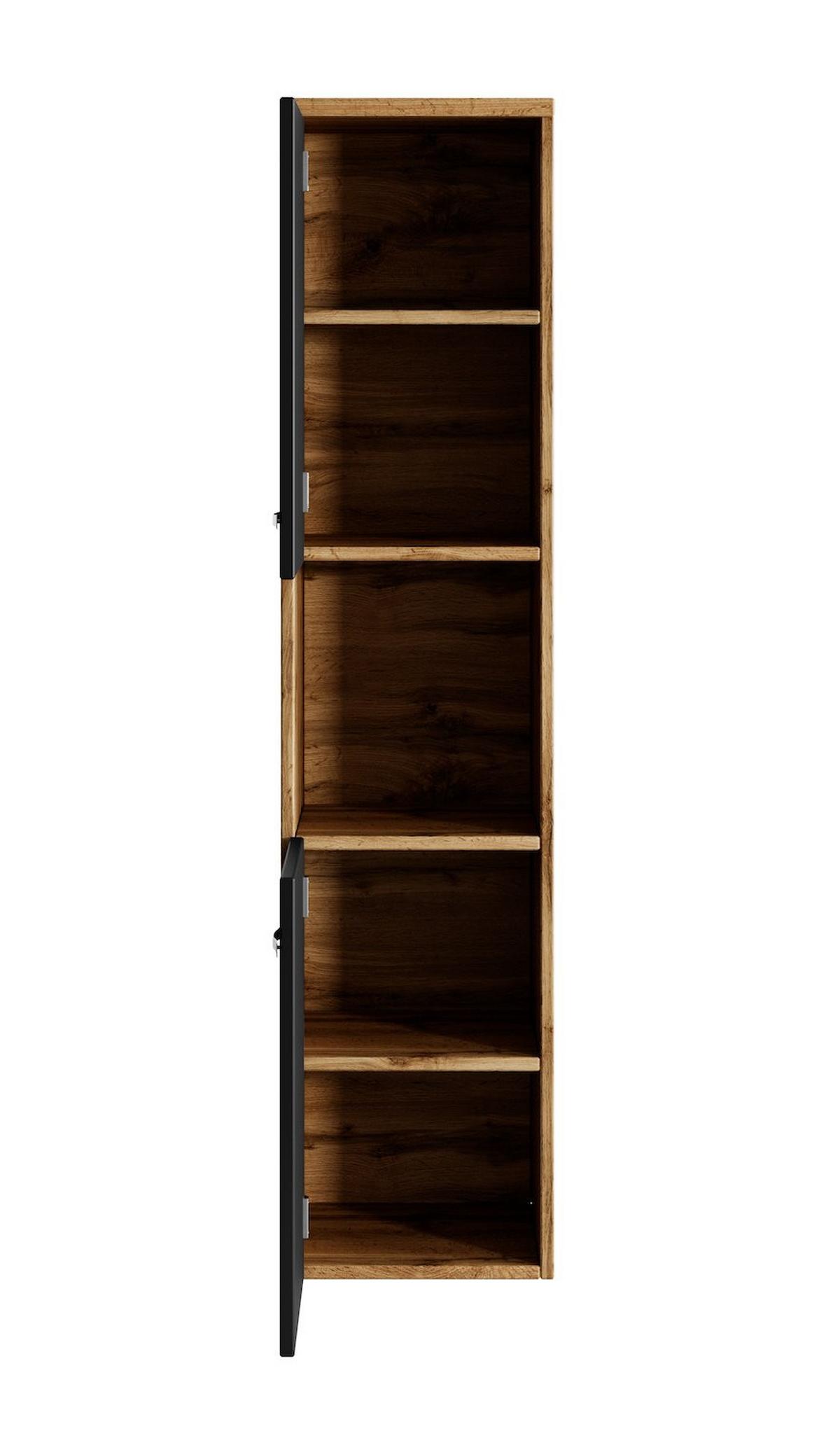 BADEZIMMERSCHRANK Montreal mit 2 Türen Eiche / Schwarz Matt - 30 x 30 x 130 cm - Eichefarben/Schwarz, Holz (30/131/30cm) - Badplaats