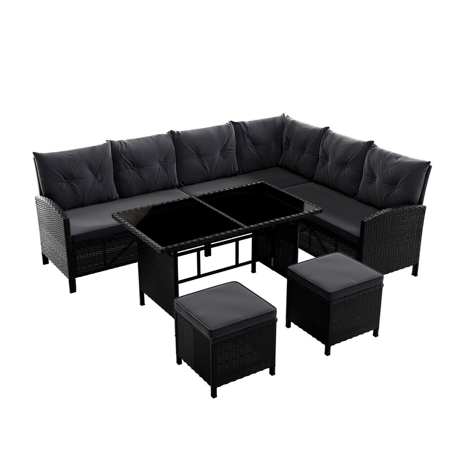 LOUNGEGARNITUR Manacor schwarz, dunkelgrau inkl. Abdeckung - Dunkelgrau, Kunststoff/Metall - Juskys