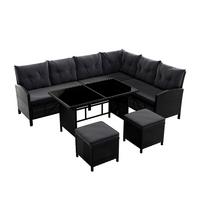 LOUNGEGARNITUR Manacor schwarz, dunkelgrau inkl. Abdeckung - Dunkelgrau, Kunststoff/Metall - Juskys
