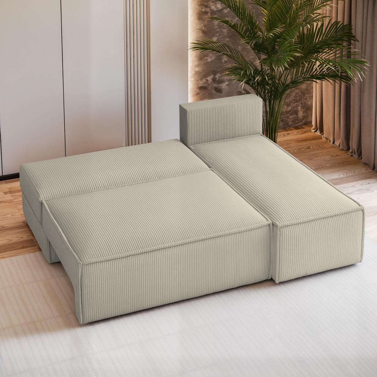 ECKSOFA BRISO P Creme Kordstoff mit Schlaffunktion - Creme/Grau, Holz/Kunststoff (200/140cm) - MASSENO