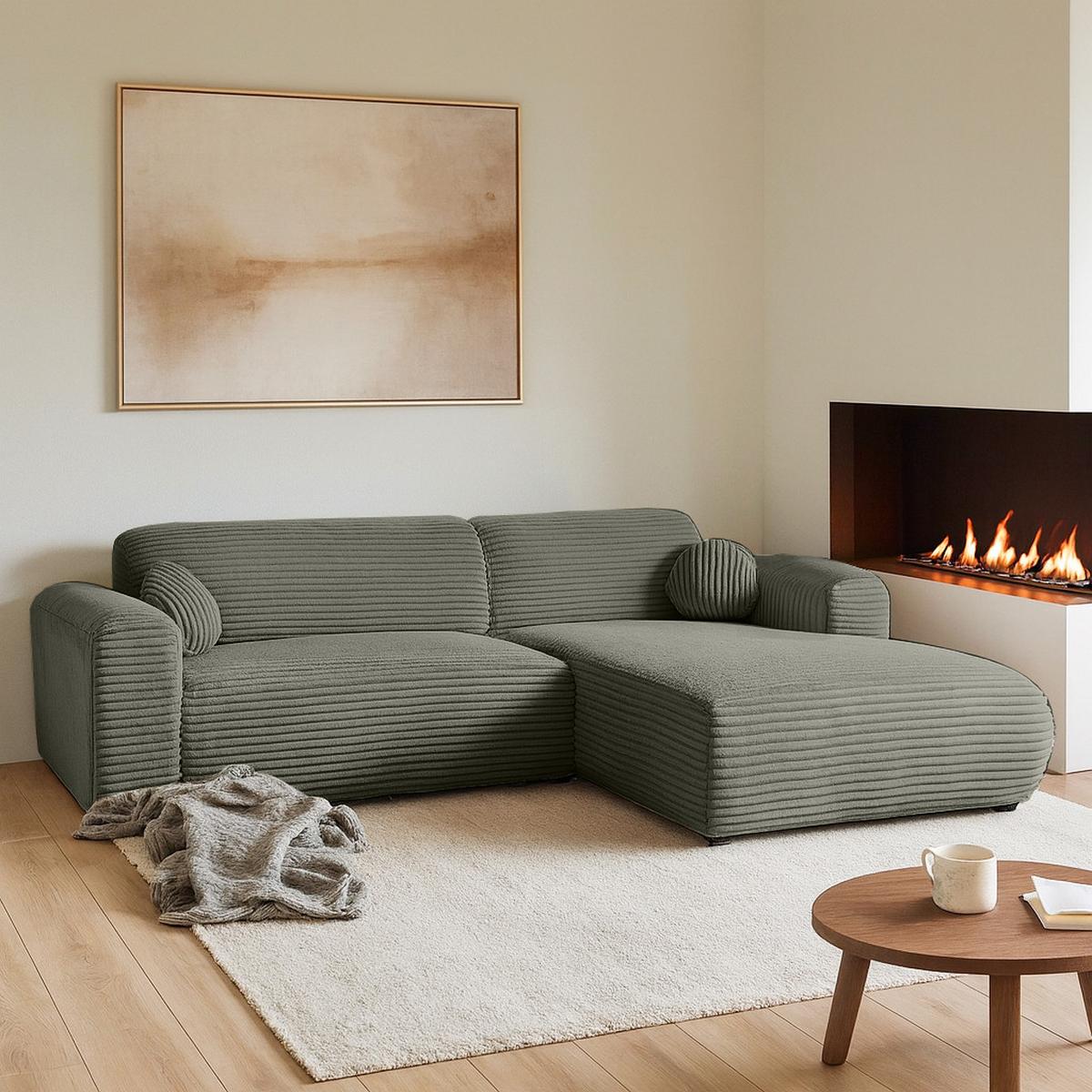 ECKSOFA Puerto, ohne Schlaffunktion, Dunkelgrün, rechts - Dunkelgrün/Schwarz, Textil (269/170cm) - Beautysofa