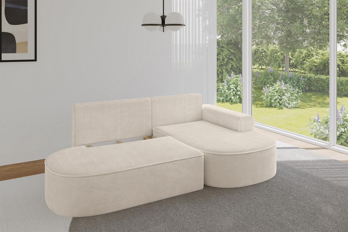 ECKSOFA mit Schlaffunktion und Bettkasten Ottomane Rechts MARI-L1-S - 283x167x73 cm Beige Cord - Cognac/Schwarz, Holzwerkstoff/Kunststoff (167/283cm) - ALTDECOR