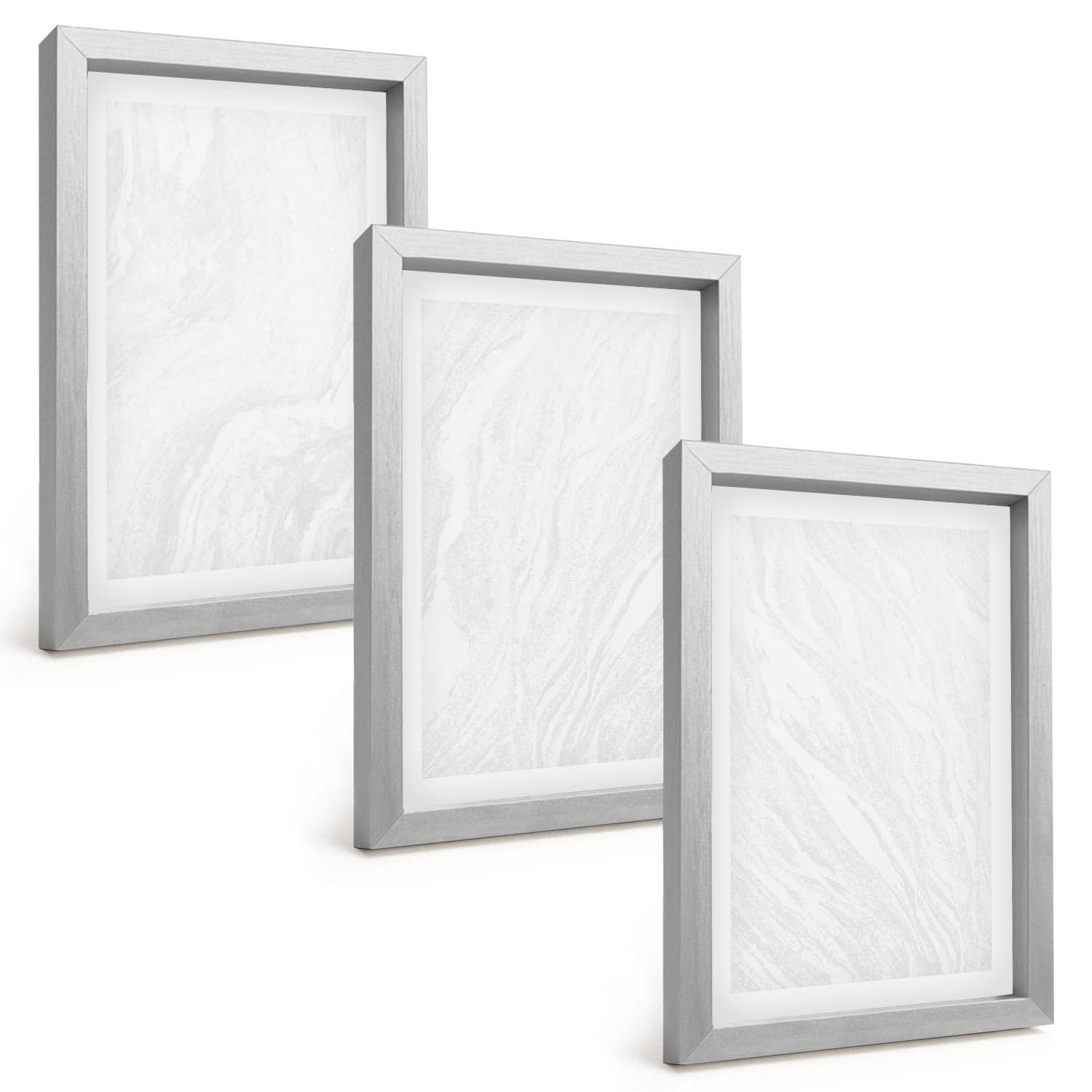 BILDER SET 3er Set - 20x30 cm Silberner Rahmen - Elegante Marmorstruktur - Silberfarben, Kunststoff (20/30cm) - TULUP