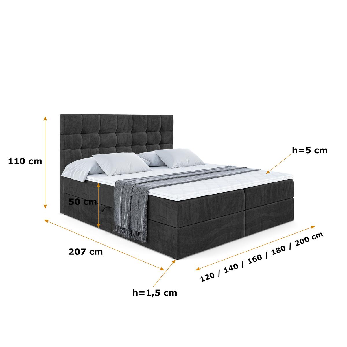 BOXBETT mit H3-Matratze und Lattenrost - BERO - 180x200 Schwarz - Schwarz, Holzwerkstoff (180/200cm) - ALTDECOR