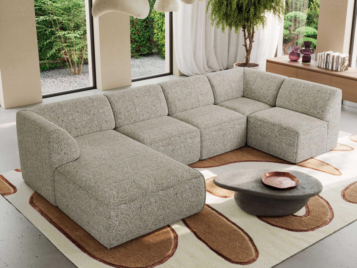 WOHNLANDSCHAFT MODARO U 6M - Beige Struktur - Links - Beige/Schwarz, Textil (180/78/345cm) - MKS