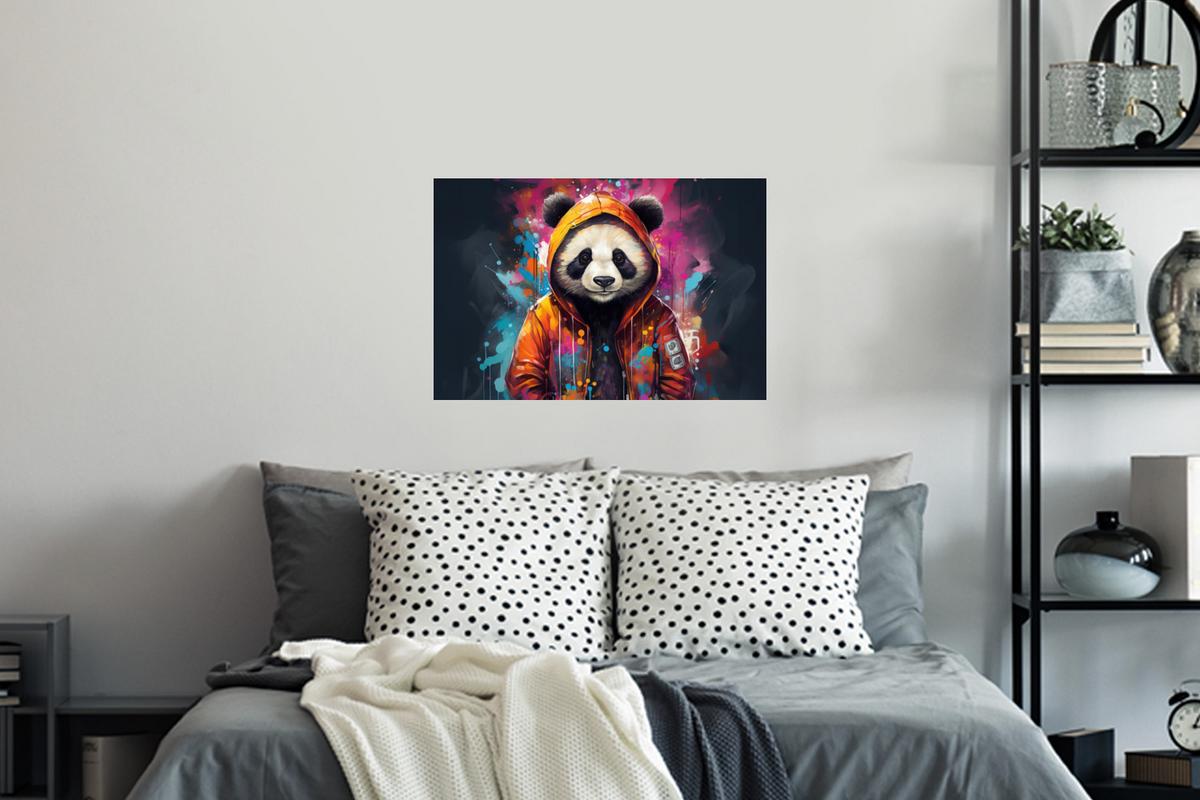 WANDTATTOO Panda - Jacke - Graffiti - Orange Deko Wohnzimmer 60x40 cm - Orange, Kunststoff (60/40/0.1cm) - MuchoWow