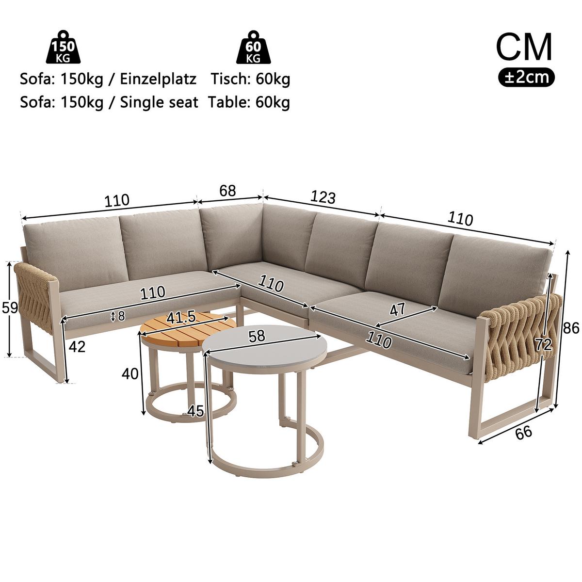 LOUNGEGARNITUR Metall Beige Ecksofa mit 2 Beistelltischen - Beige, Metall - Urban Meuble