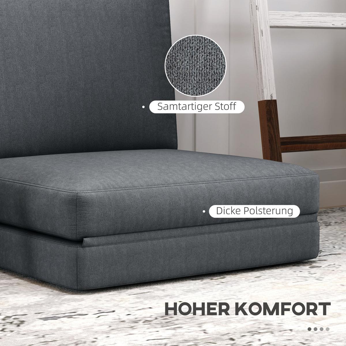 BODENSOFA 3-in-1, bis 240 kg belastbar, Dunkelgrau - Dunkelgrau, Kunststoff (75/18/268cm) - HOMCOM