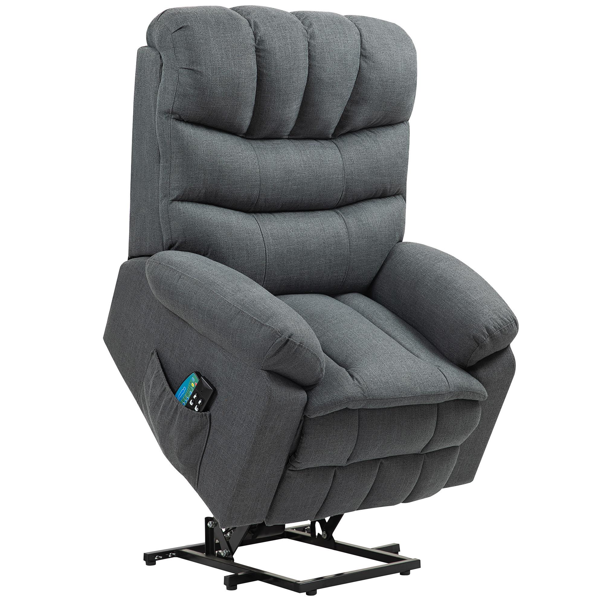 RELAXSESSEL Elektrisch Fernsehsessel mit Aufstehhilfe, Liegefunktion, Dunkelgrau - Dunkelgrau/Schwarz, Textil/Metall (93/112/100cm) - HOMCOM