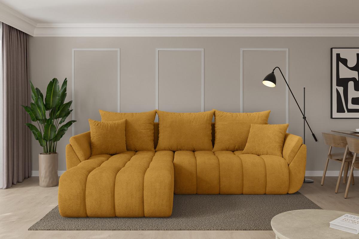 ECKSOFA mit Schlaffunktion Ottomane Links TOKO-L-v1 277x194x86 Senfgelb Cord - Dunkelgelb/Schwarz, Holzwerkstoff/Kunststoff (277/194cm) - ALTDECOR