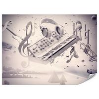 FOTOTAPETE für Jugendzimmer Modern Kollage Musik Klavier Noten Kopfhörer 350x256 - Grau, Papier (350/256cm) - Muralo