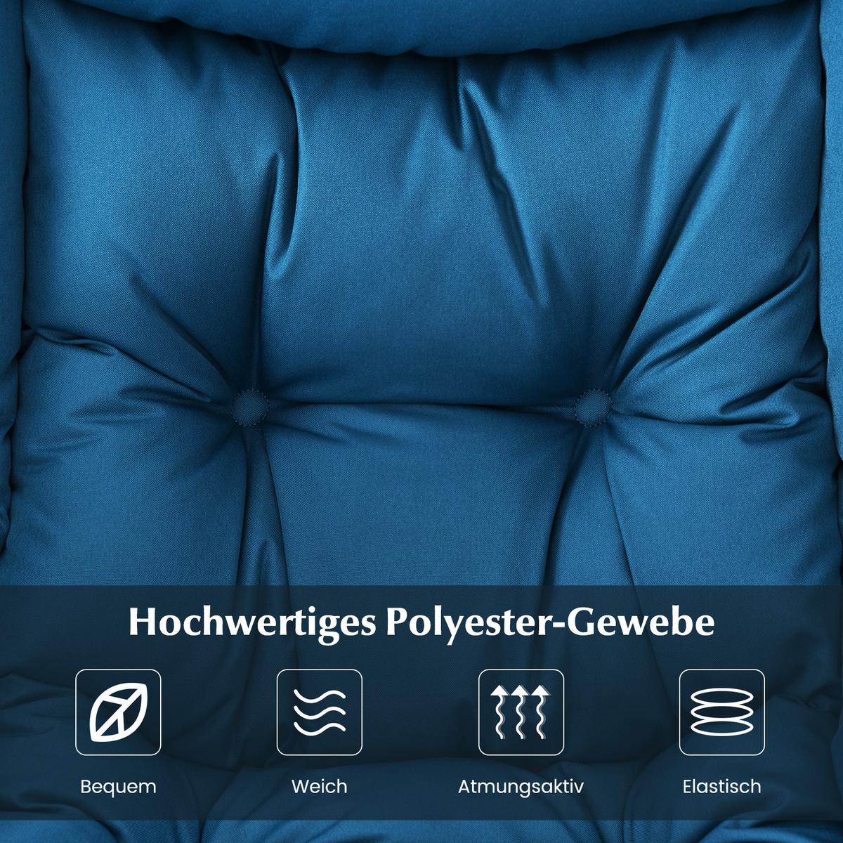 SESSEL mit Hocker Blau - Blau, Kunststoff (81/94.5/75cm) - COSTWAY